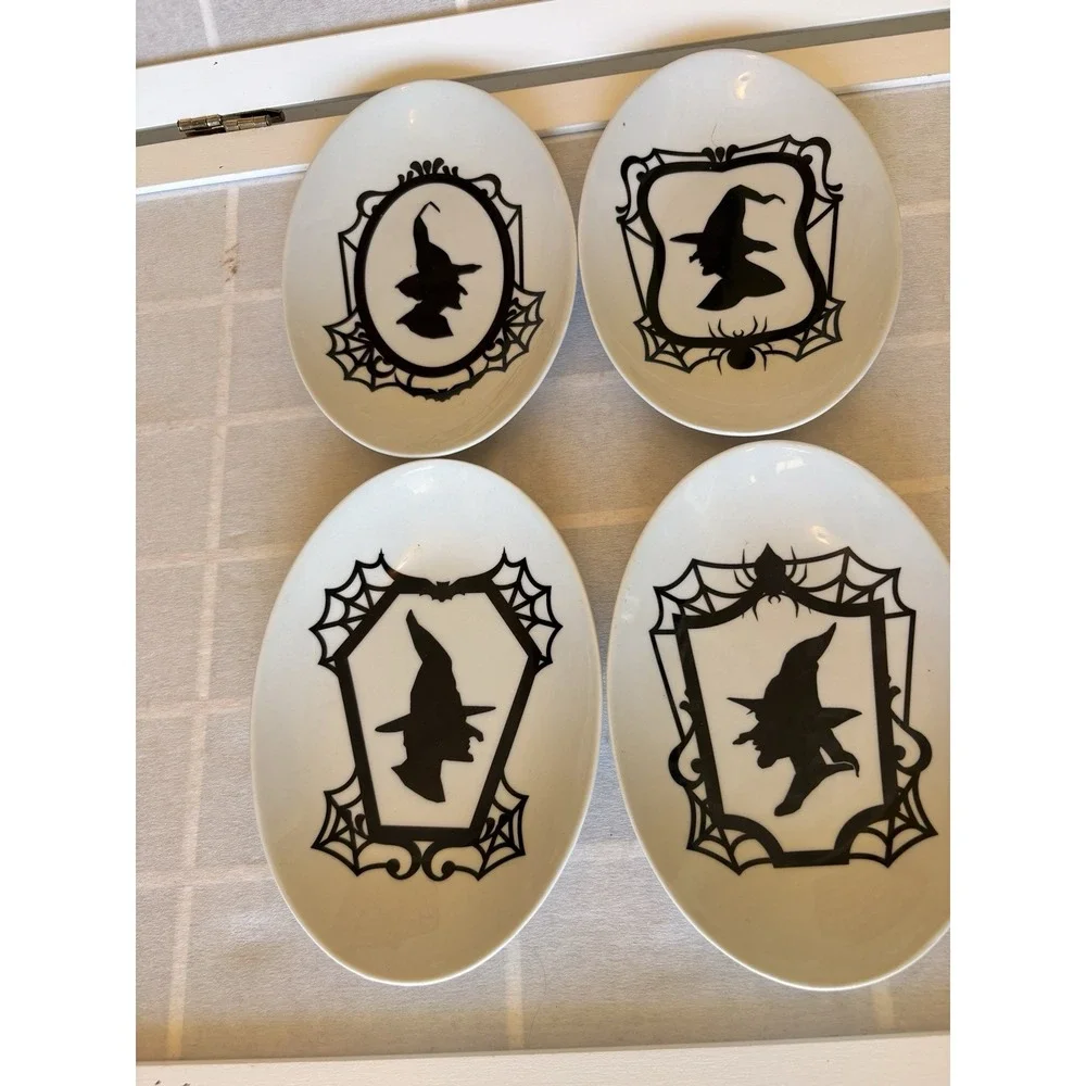 Crate & Barrel Witch Plate Set of 4 Halloween Fall Decor Witchy Spooky